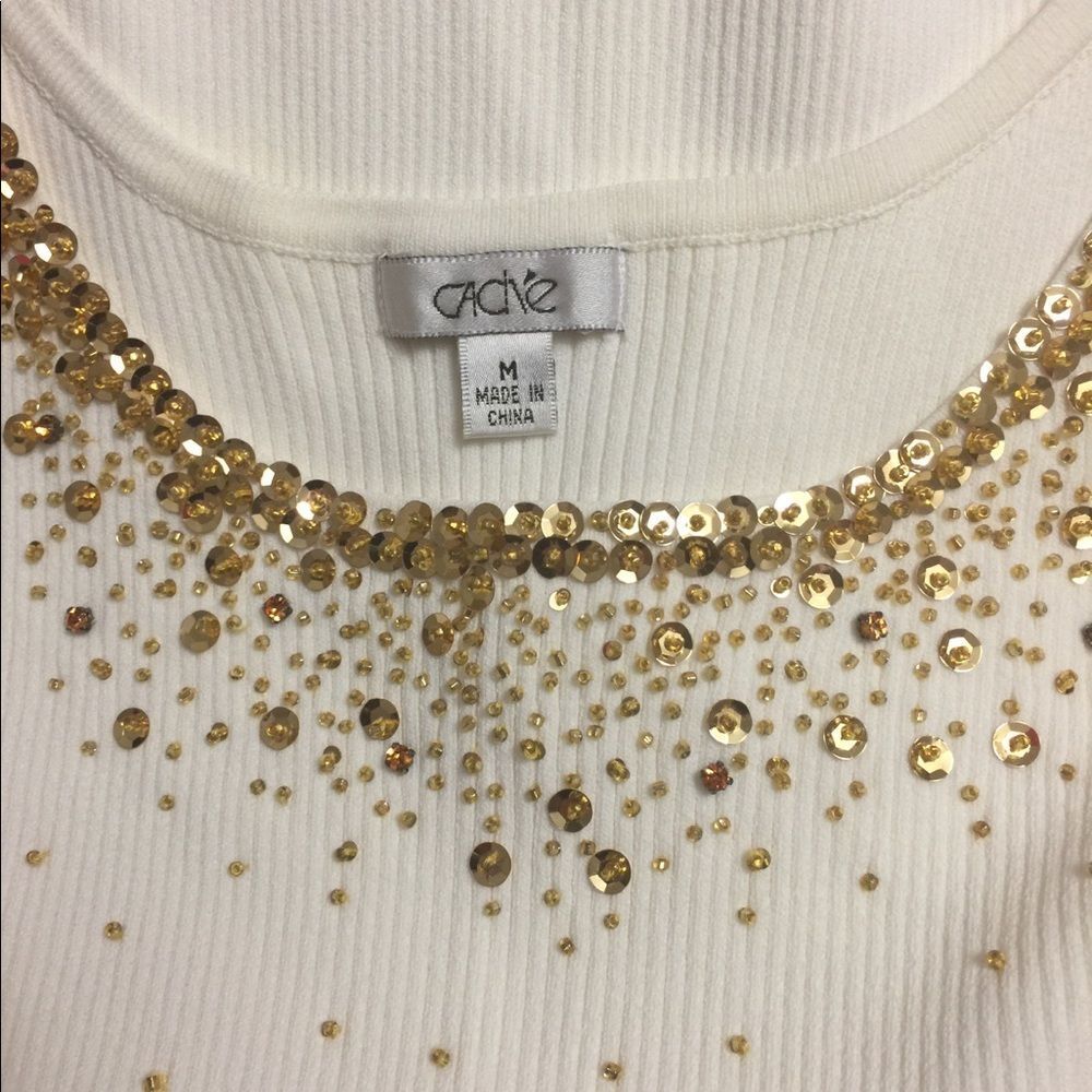 White Cache Top With Gold Sequence - image 7
